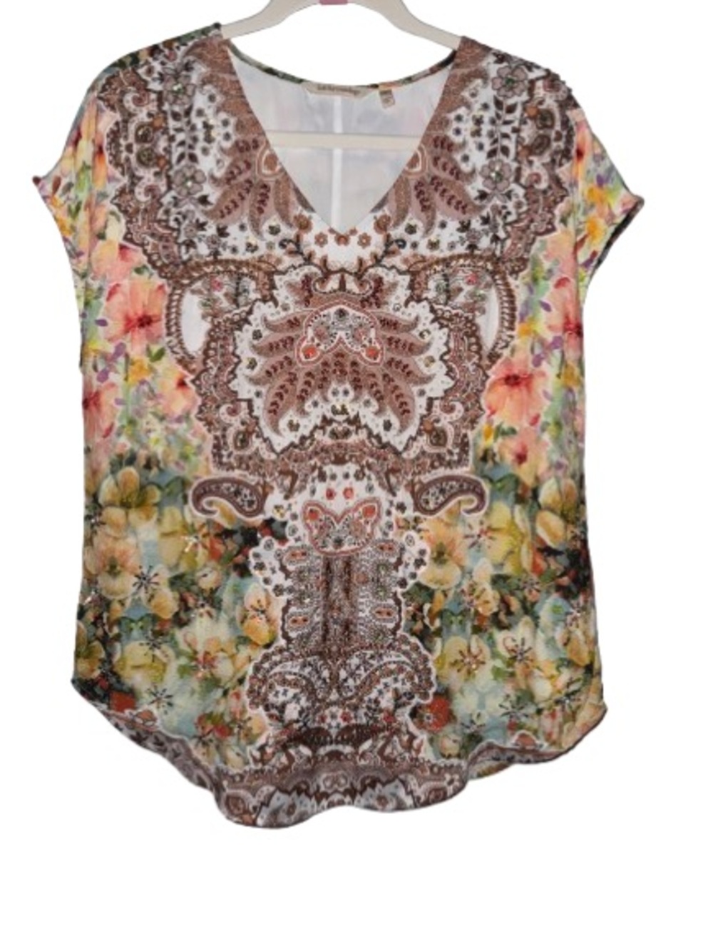 Stunning Soft Surroundings Boho Blouse Paisley Floral Embellished Flowy Top - M